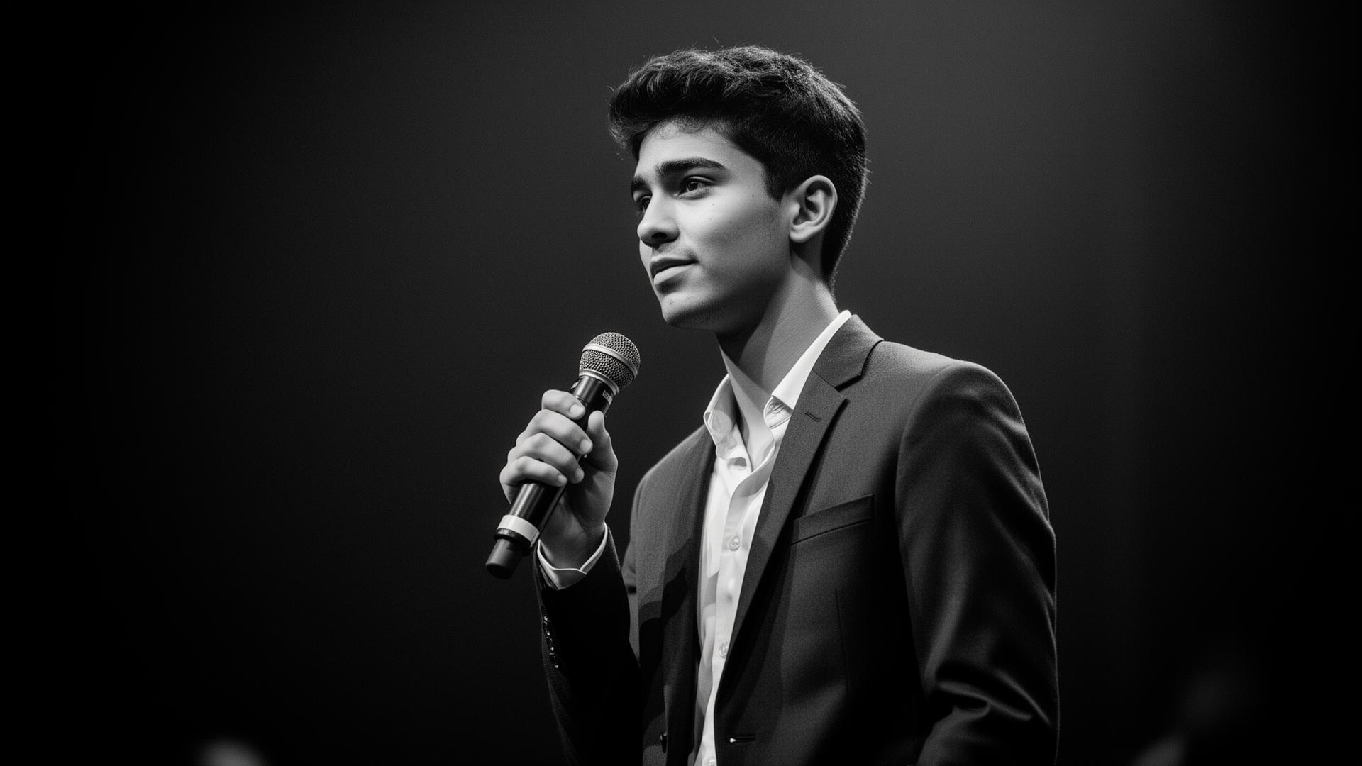 A student finding their voice on stage